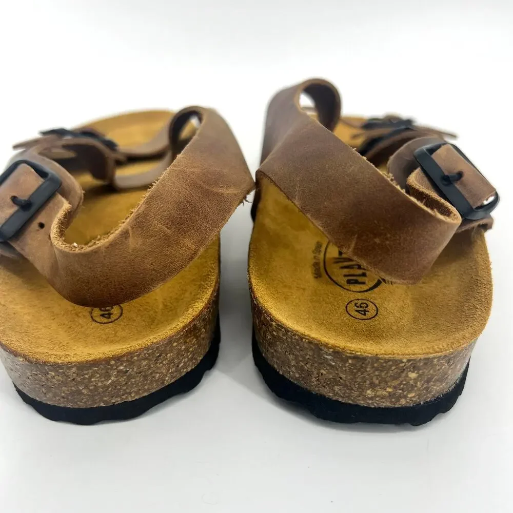 Plakton Made in Spain Mens Sandals Triple Buckle Heel Strap Euro Size 46